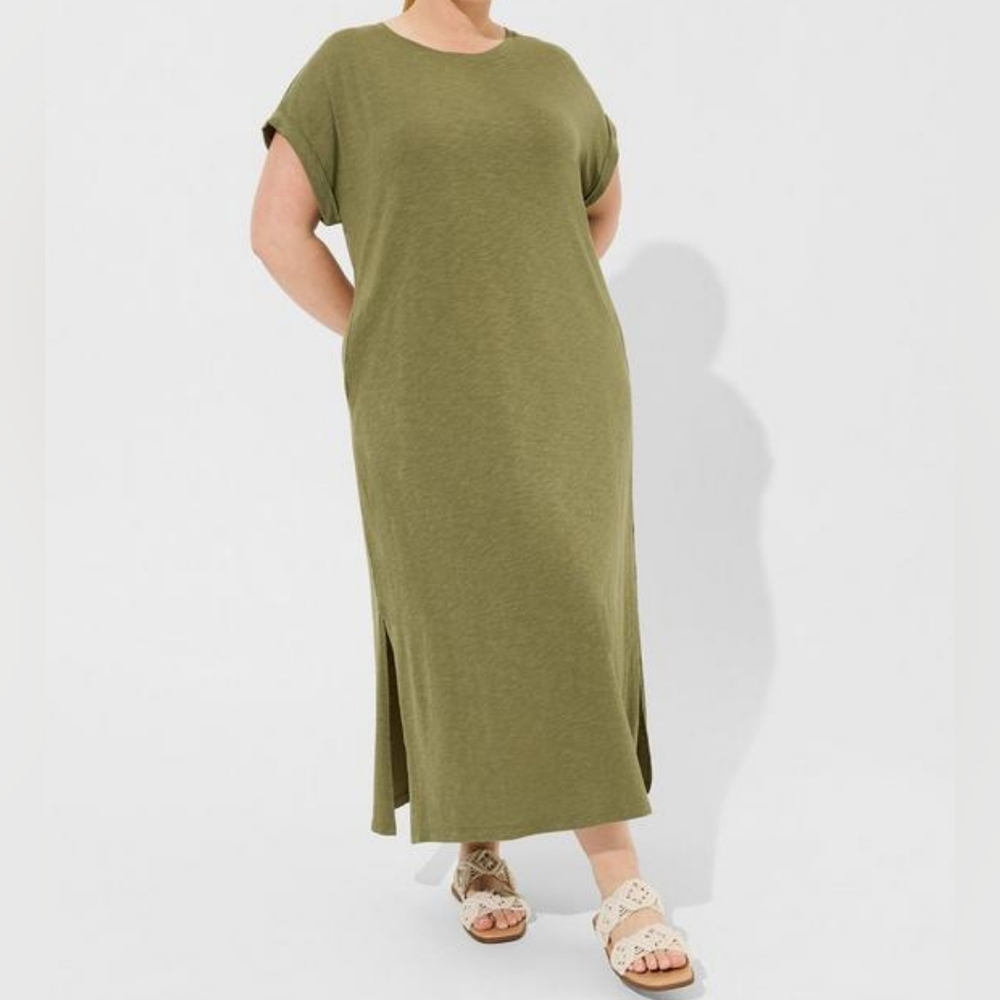 Torrid Olivine Green Tea Length Slub Dolman T-Shirt Dress Plus Size 2X Nwot
